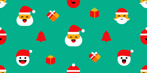 Fototapeta premium A cute cartoon vector set of Christmas icons featuring Santa, snowmen, trees, gifts, and holiday decorations, perfect for New Year celebrations