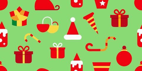 Christmas seamless pattern with winter holiday decoration icons