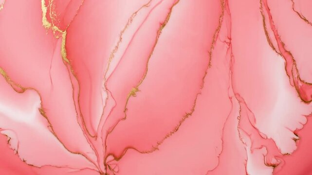 Pink marbled texture with golden accents creates an organic pattern