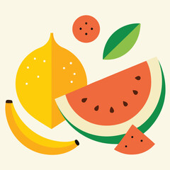 Vibrant Summer Fruit Composition Featuring Watermelon Lemon Banana and More