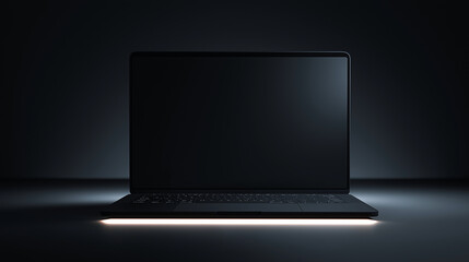 Dark laptop illuminated subtly, perfect for technology blogs, cybersecurity articles, or digital marketing visuals requiring a mysterious vibe.