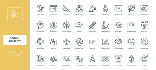collection line icons school subjects visual guide educational disciplines, opportunity potential future exploration