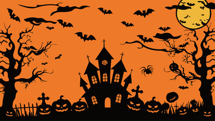 Halloween Night Background with Pumpkins and Spooky Elements
