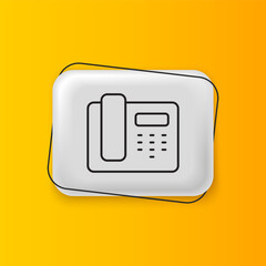 Black Telephone 24 hours support icon isolated on yellow background. All-day customer support call-center. Full time call services. Silver rectangle button. Vector