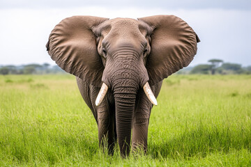 Fototapeta premium Majestic elephant standing in grassy plains wildlife