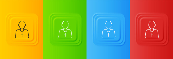 White Priest icon isolated on colorful background. Set icons in square buttons. Vector
