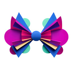Colorful Abstract Bow Tie Design with Geometric Shapes and Vibrant Hues of Pink Purple Blue and Yellow isolated on a transparent background