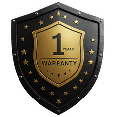 One year warranty shield badge emblem isolated on transparent background