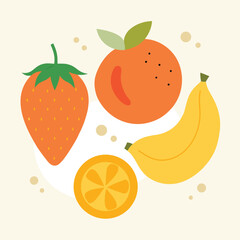 Vibrant Illustration of Fresh Strawberry Banana Orange Fruits