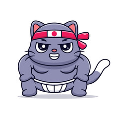 Cute Cat Sumo Cartoon Vector Icon Illustration. Animal Sport Icon Concept Isolated Premium Vector. Flat Cartoon Style