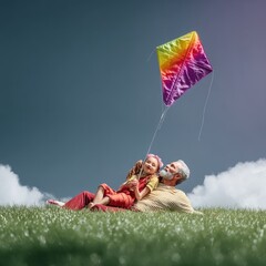 Father and Daughter Flying a Kite in a Sunny Park