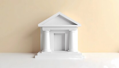 Miniature of a white bank building with a minimalist beige background. AI generated