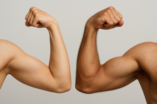 Strong arms flexing muscles