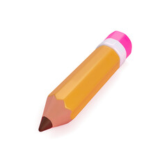 3D Rendered Oversized Pencil with Pink Eraser on a Transparent Background
