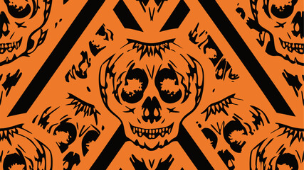 Seamless tiger skin pattern with a vintage skull demon design