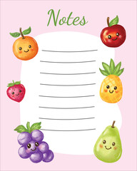 Cute Fruits Notepad Template – Kawaii Printable Stationery