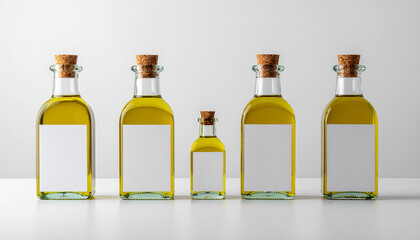 Design concept with an empty tag on a fresh handmade oil bottle.