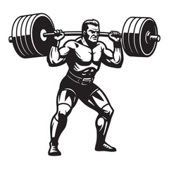 Obraz premium Powerful weightlifter executing a squat exercise depicted in classic black and white vector art