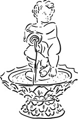 Fountain Statue with Child Sketch for Decor Labels