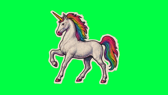 Colorful unicorn on green background