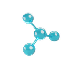 Fototapeta premium 3d water molecule, electrically neutral particle from glass atoms. Abstract molecular structure for chemistry, physics or biology. Liquid balls, connected spheres on blue background