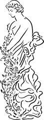 Elegant Greek Woman with Florals Sketch for Decor Poster
