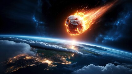 Fiery meteor streaks towards earth during night