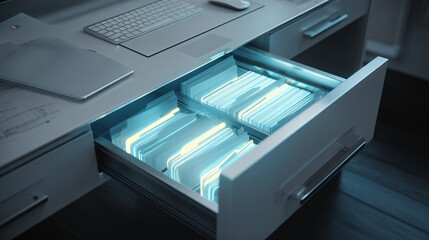 Holographic File Drawer in Minimal Office