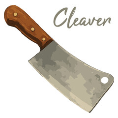 cleaver butcher knife in watercolor illustration style, isolated vector on white background