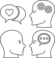 AI Emotional Dialogue Line Icon Set – Empathy, Therapy, and Support Vector Symbols