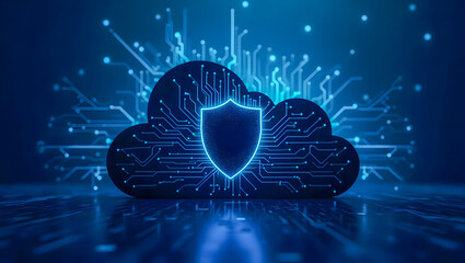 Cloud Security Concept with Digital Shield and Data Streams in 4K