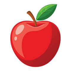 Fototapeta premium Vibrant red apple with green leaf