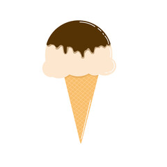 Vanilla ice cream with melted chocolate as topping vector illustration