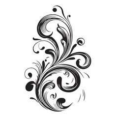 Abstract floral background with vintage black rose and leaf swirl pattern illustration