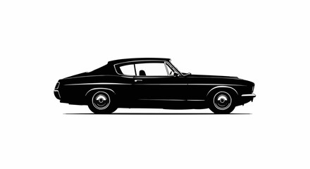 Obraz premium Classic Vintage Car Side View Silhouette Isolated on White Background