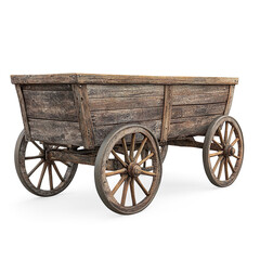 Vintage Wooden Cart with Poked Wheels on a Transparent Background
