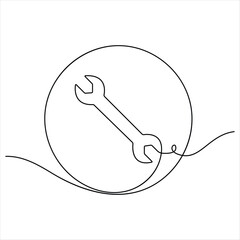 One continuous line drawing of Wrench tools minimalist hand drawn repair tool vector illustration
