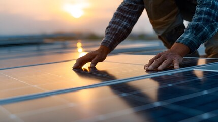 A person installing or working on solar panels