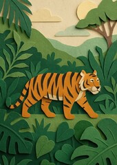 Tiger jungle paper art scene