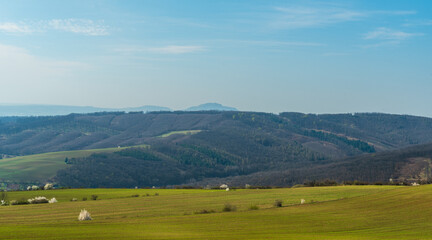 View from lookout tower on Nedanov hill above Divaky village in Czech republic