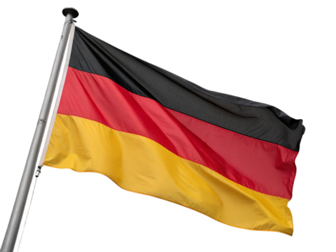 German flag waving on flagpole isolated on transparent background