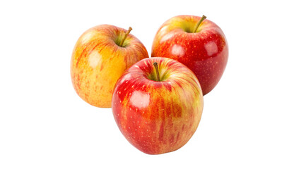 Three Fresh Red and Yellow Apples Isolated on a transparent background