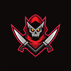 Aggressive Gaming Mascot Logo – Ninja Warrior with Gun | E sports Team, Streaming & YouTube Branding sport, emblem, mascot, team, badge, logotype, design, club, game, graphic
