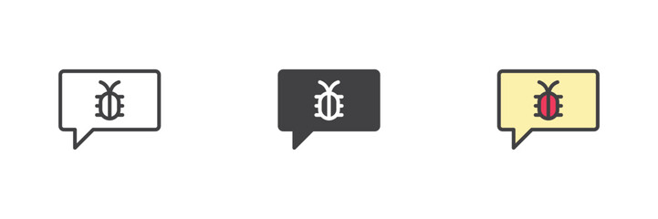 Chat malware icon set in line, solid and filled outline style