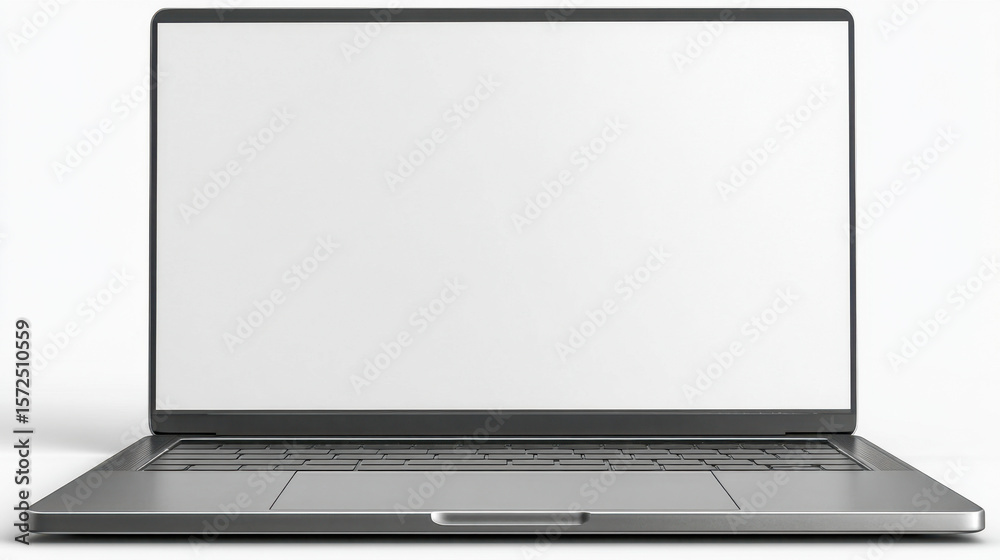 Fototapete Minimalistic laptop template with blank screen isolated on white background for design mockups