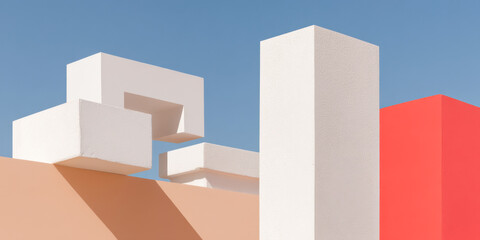 Exploring minimalist geometric shapes and abstract forms under a clear blue sky