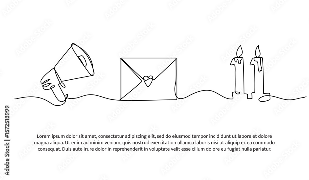 Fototapete continuous line information using mail. single line decorative element drawn on white.