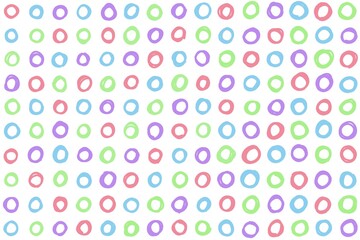 Fun colorful hand-drawn seamless pattern with circles shape on white background. Design for wallpaper, fabric, decoration, wrapping, scrapbook, textile, print, card, decoration, etc. 
