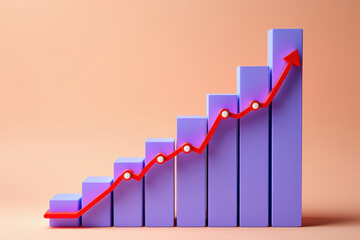 Ascending Heights A Visual Representation of Growth and Progress Depicted Through a Bar Graph with an Upward Trending Arrow on a Soft Peach Colored Background