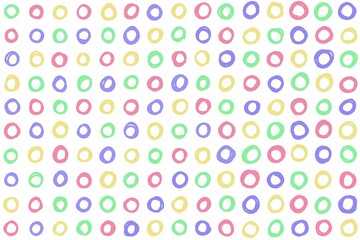 Abstract background with circles. Fun colorful hand-drawn seamless pattern with circles on white background. Design for wallpaper, textile, decoration, wrapping, scrapbook, print, etc. Colorful 
